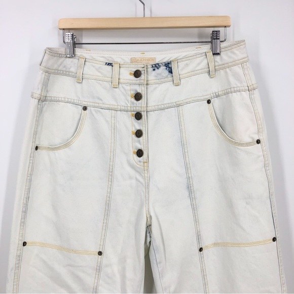 NEW Ulla Johnson August Pant Jeans In White Wash Multi Button Straight Leg 12 - Picture 4 of 7
